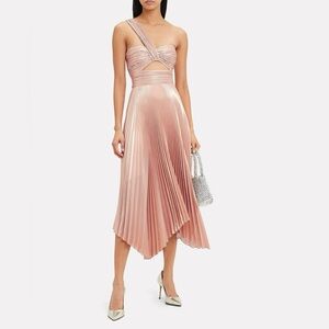 NWT A.L.C. Women's Pink Rose Gold Aurora Pleated One Shoulder Midi Dress